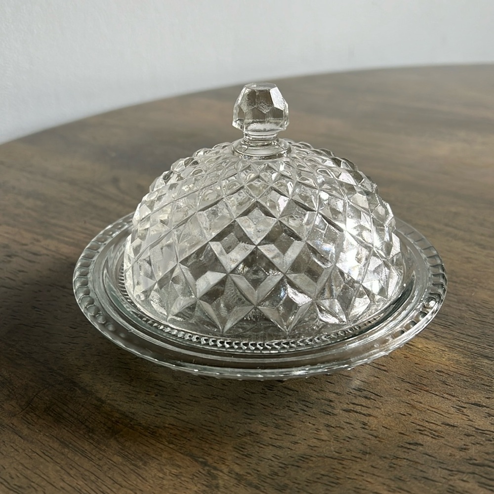 Vintage Cut Glass Dome Style Butter / Jam / Relish Dish with Saucer